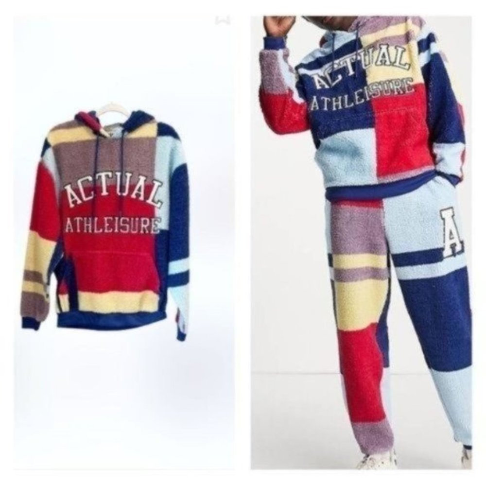 ASOS Unisex Athleisure Colorblock Teddy Relaxed Fit Boho Lounge Hoodie